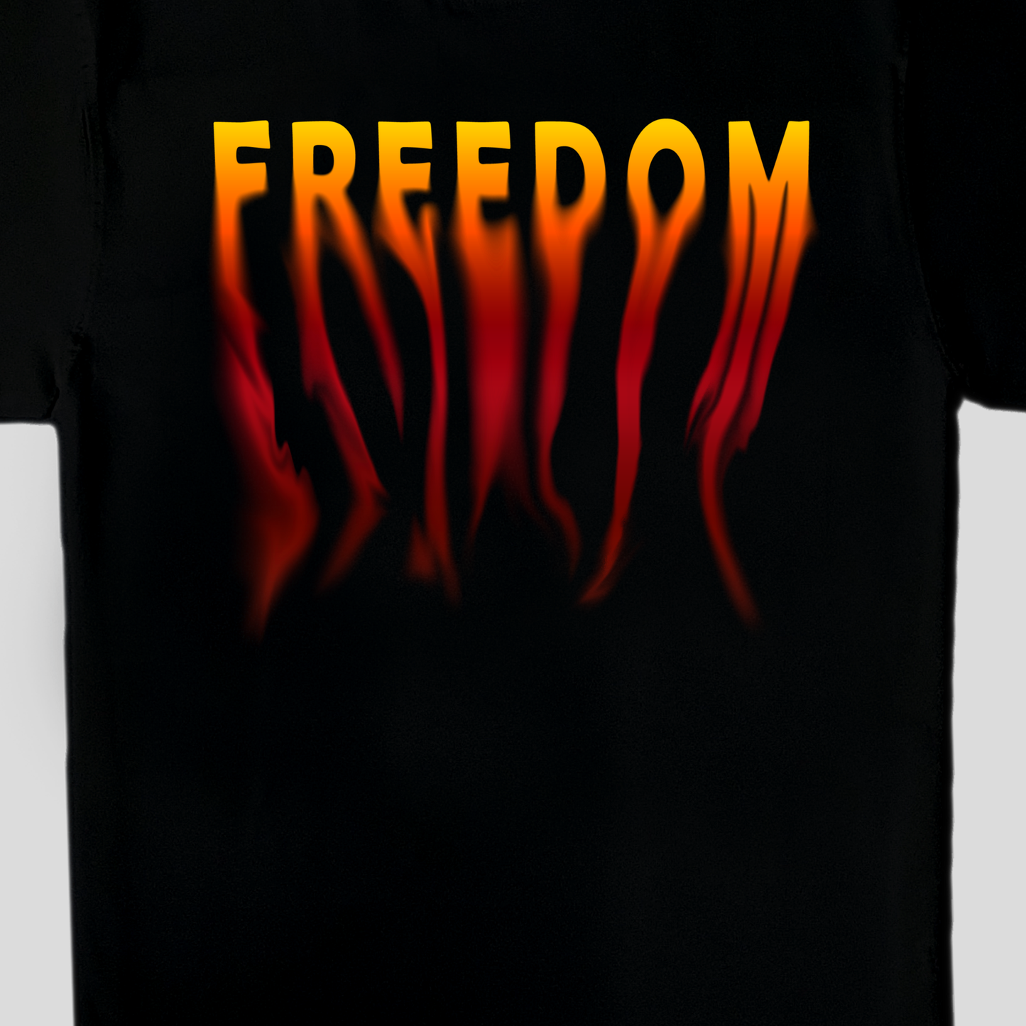 Black oversized t-shirt with graphic design freedom in yellow red fire color