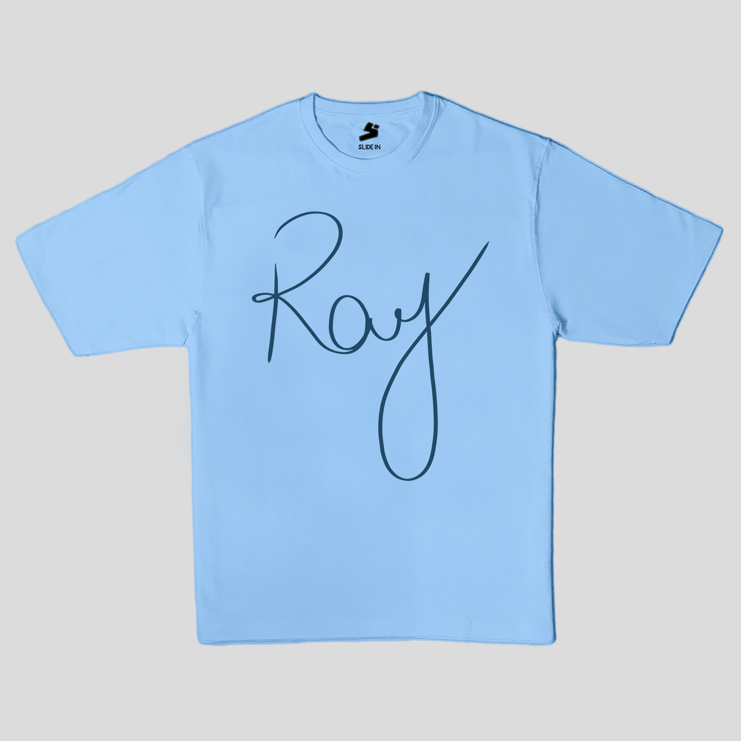 Sky blue oversized t-shirt with digital print in deep blue - sting ray
