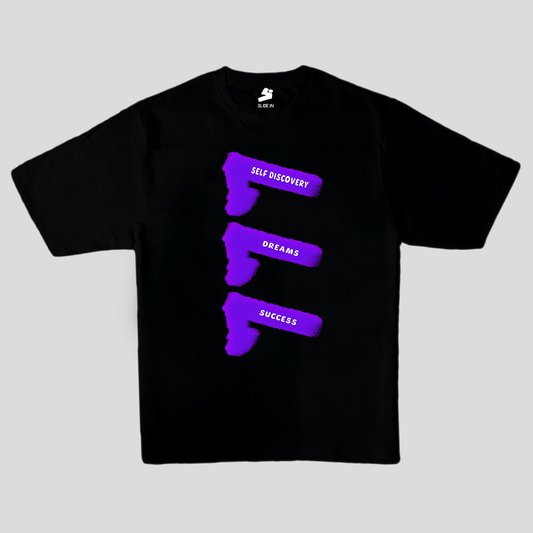 oversized black t-shirt with purple digital print 777