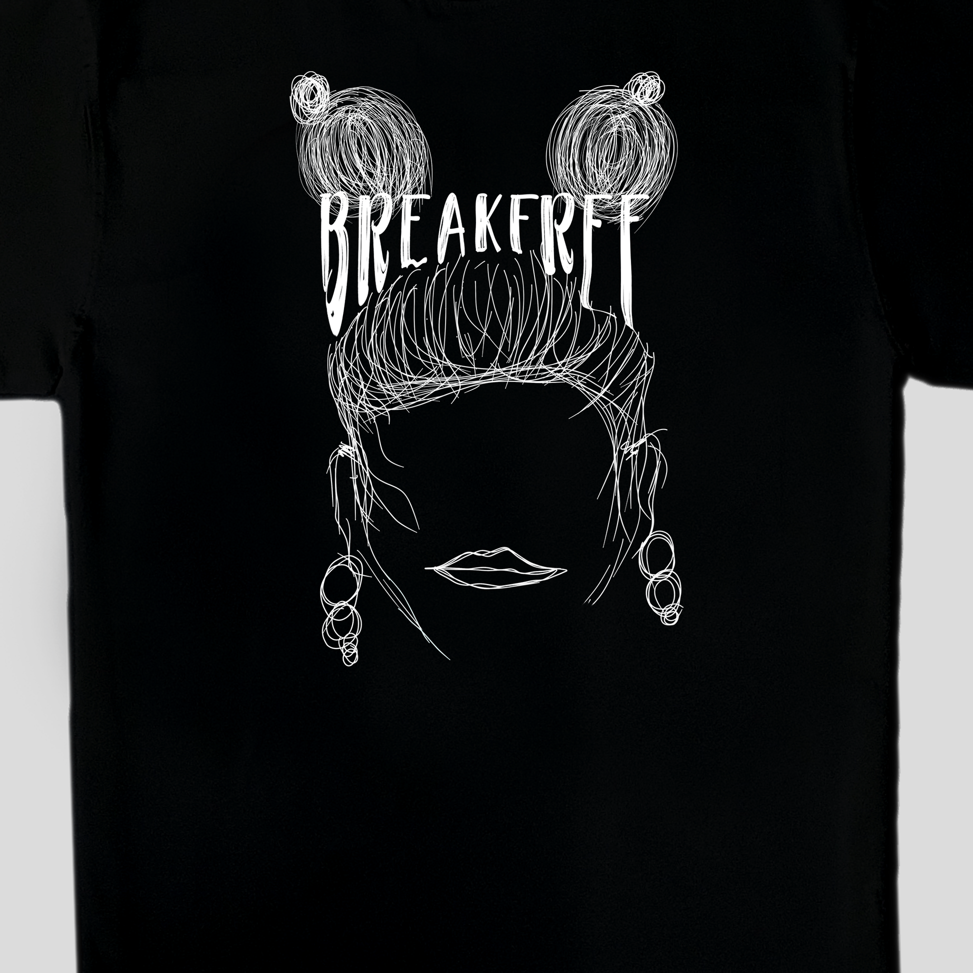 Black oversized t-shirt with white digital print breakfree