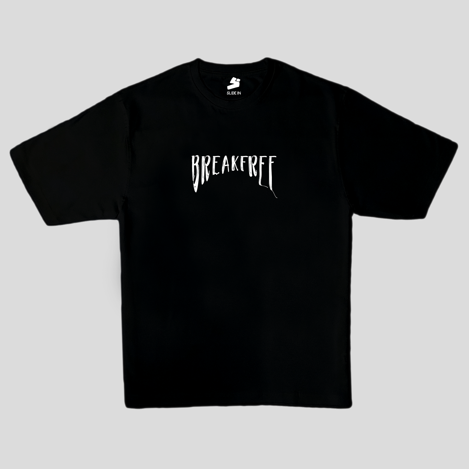 Black oversized t-shirt with digital print breakfree